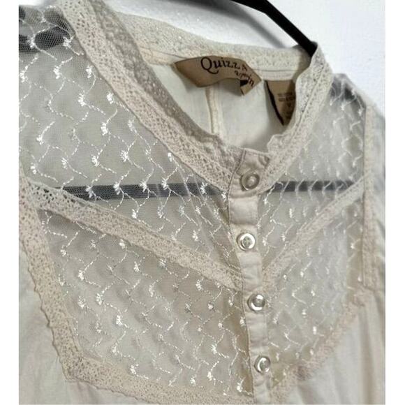 Y2K Quizz Again Romantics Women M Ivory Lace Victorian Button-Up Top Long Sleeve - Picture 3 of 8